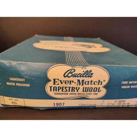 9 Skeins Vintage Bucilla Ever Match Tapestry Wool, Lime Green in Original Box - Picture 2 of 6